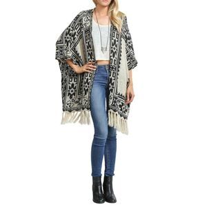 Flying Tomato Western Boho Poncho Sweater with Fringe Size Small/Medium